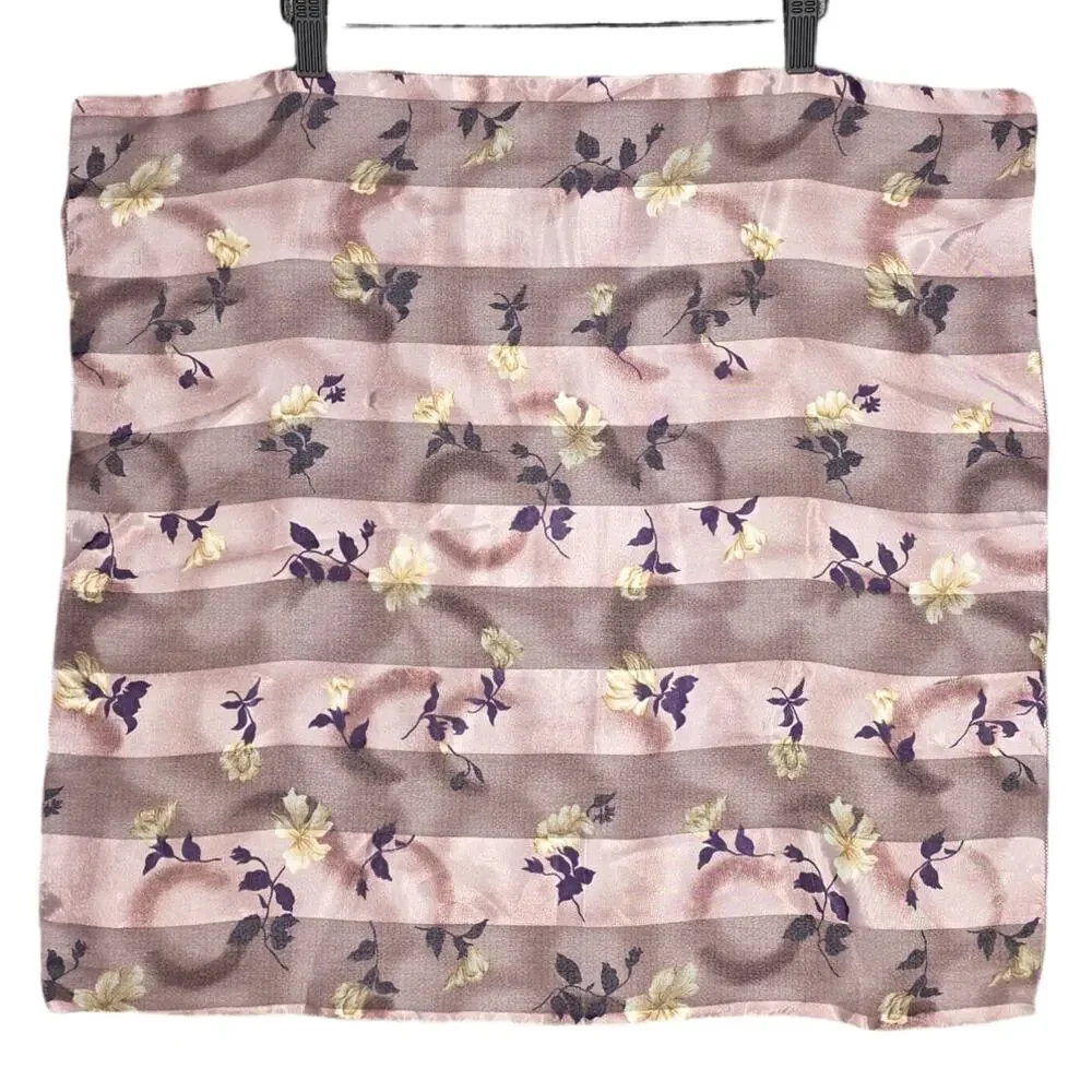 VINTAGE 100% SILK FLORAL STRIPE SCARF – 20